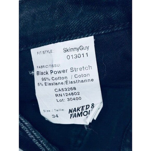 Naked Famous Jeans Mens Skinny Super Guy Black Power Stretch 34x28 Fits 32x28.5 - Picture 13 of 14